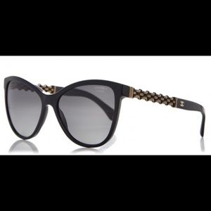 Authentic Chanel oversized cat eye chain link sunglasses with polarized lenses.